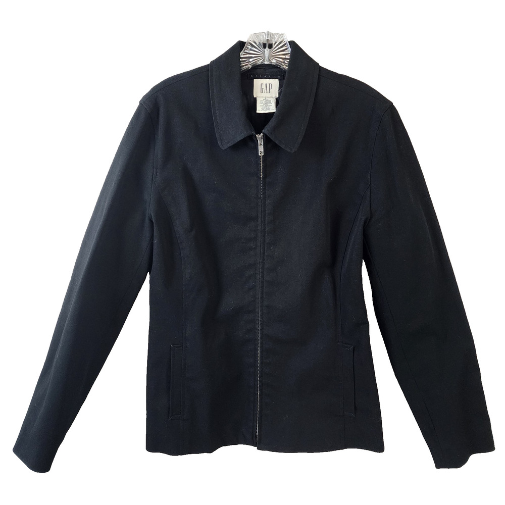 Gap Stretch Zip-Up Basic Jacket Women Size 8 Black Cotton+Spandex